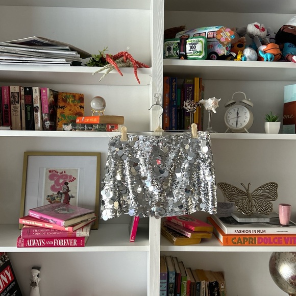 DANIELLE GUIZIO PAILLETTE SKIRT IN SILVER - Picture 3 of 3